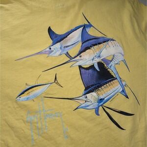 Guy Harvey Tee Shirt Yellow Nautical Fish‎ Beach Life Pocket Tee Mens Large
